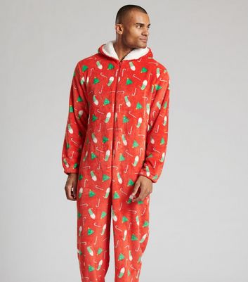 Loungeable Mens Red Christmas Print Fleece Onesie New Look