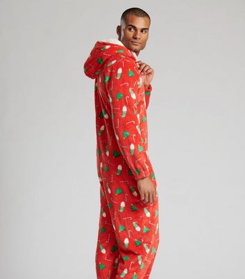 Loungeable Mens Red Christmas Print Fleece Onesie New Look