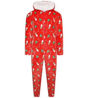 Loungeable Mens Red Christmas Print Fleece Onesie New Look