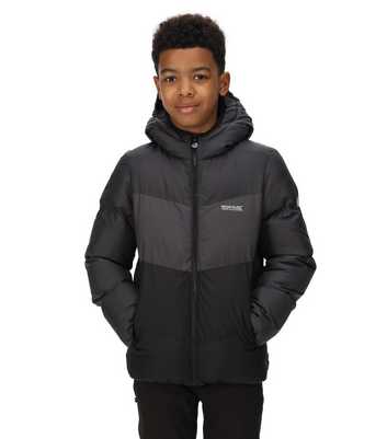 Regatta Kids Dark Grey Colour Block Hooded Insulated Jacket