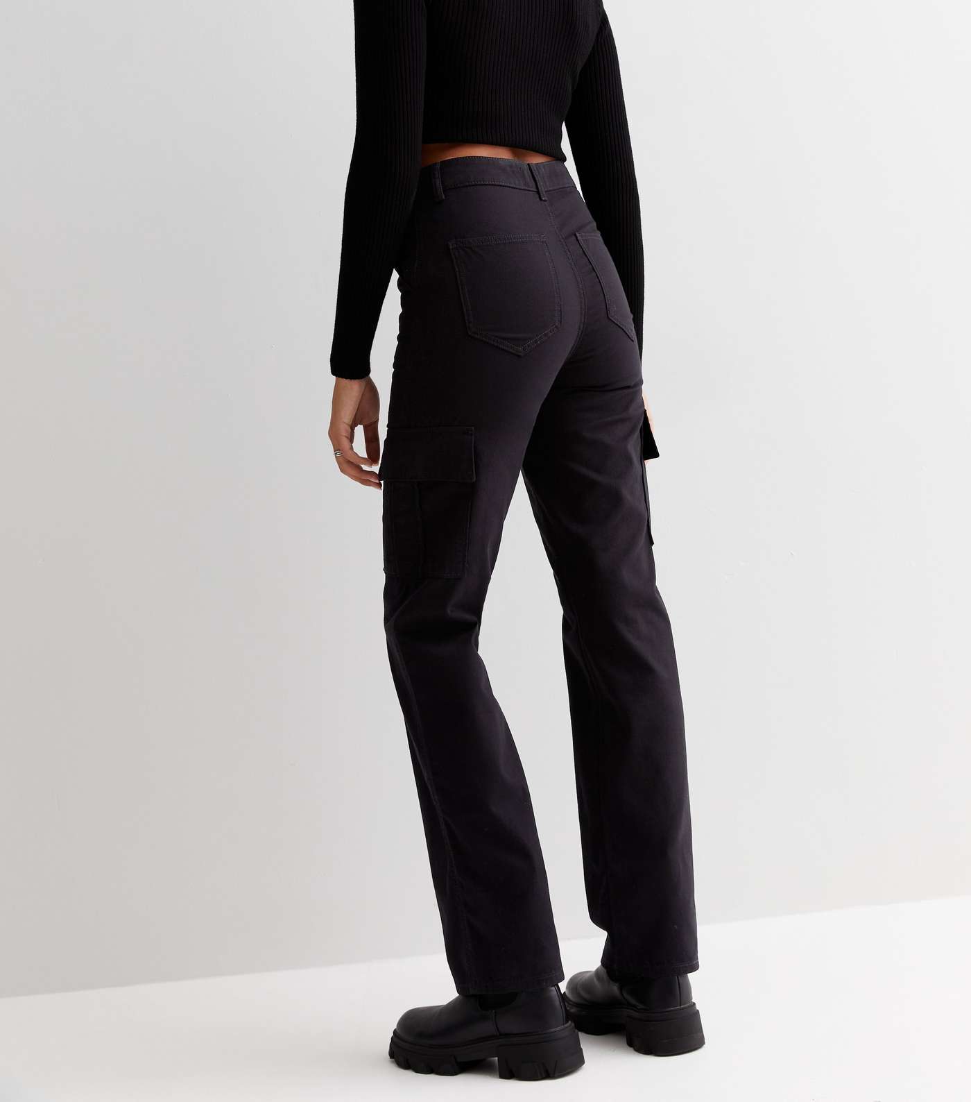 Tall Black Slim Leg Cargo Trousers Image 4
