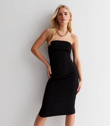 Petite Black Bandeau Bodycon Midi Dress New Look