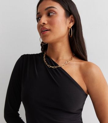 Petite Black One Shoulder Long Sleeve Bodysuit | New Look