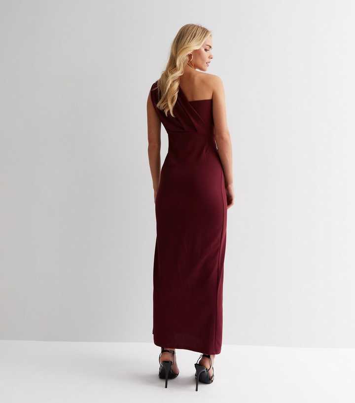 Petite Burgundy One Shoulder Slit Leg Maxi Dress | New Look
