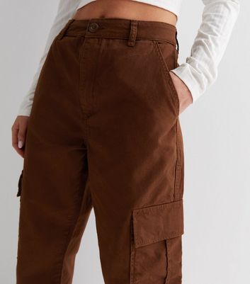 Petite Dark Brown Slim Leg Cargo Trousers