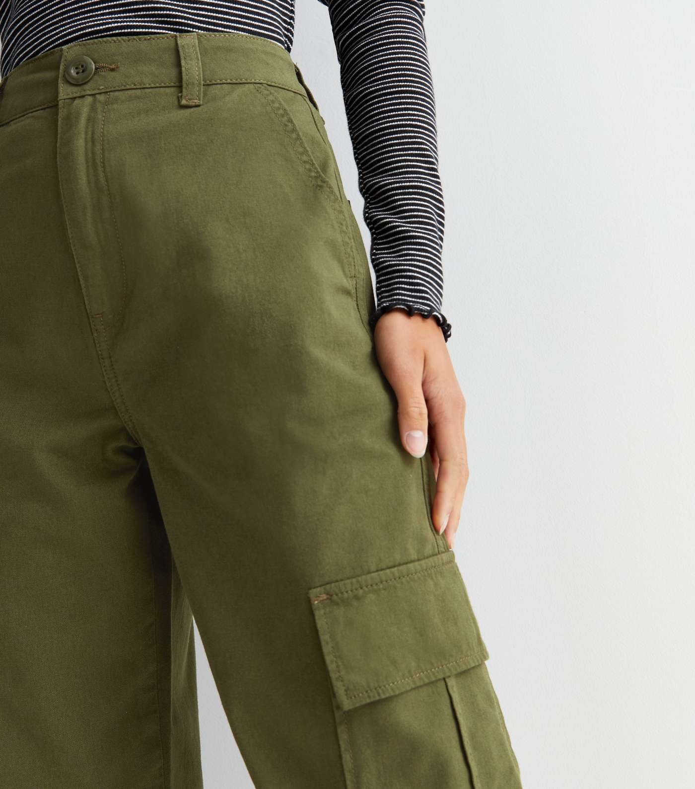 Petite Khaki Slim Leg Cargo Trousers Image 3