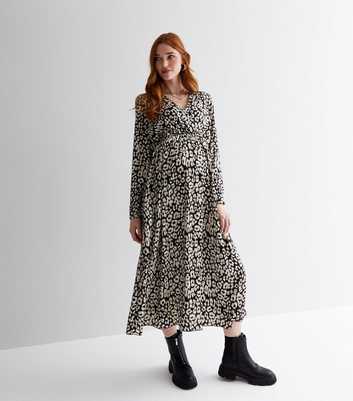 Maternity Black Leopard Print Midi Wrap Dress