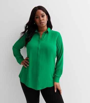 Curves Green Long Sleeve Concealed Button Shirt