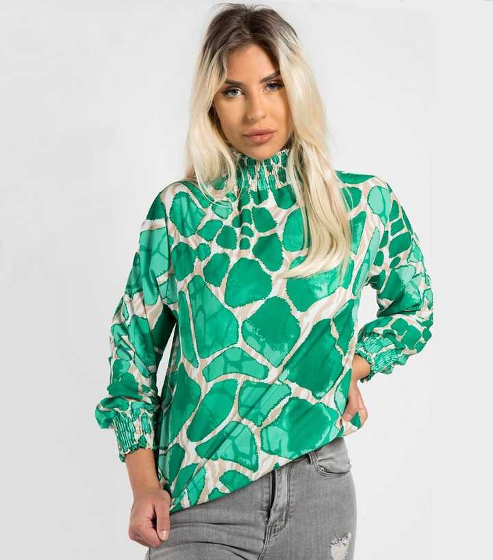 JUSTYOUROUTFIT Dark Green Abstract Blouse | New Look