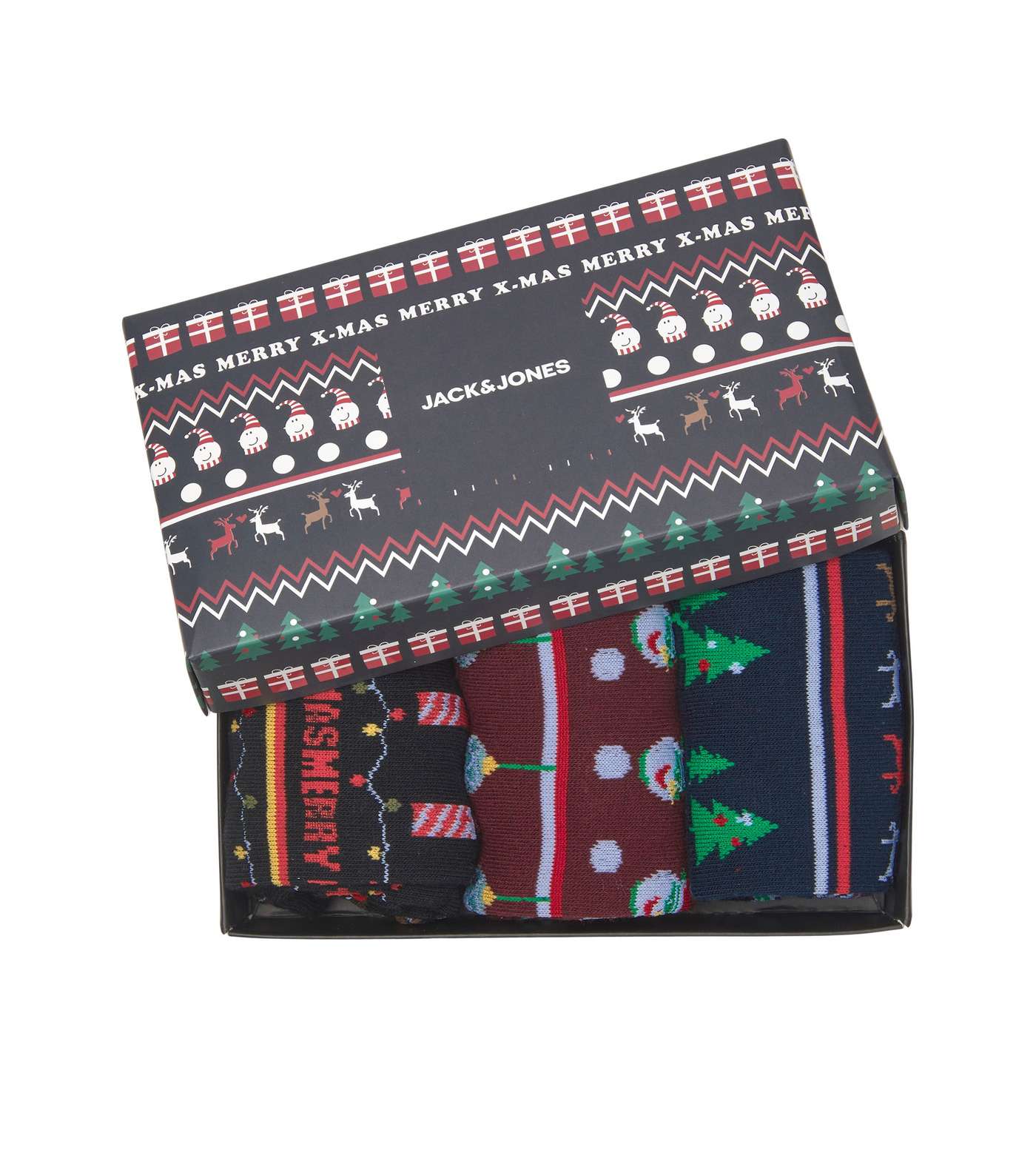 Jack & Jones 3 Pack Navy Red and Black Christmas Socks Gift Set Image 2