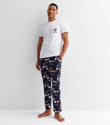 Jack & Jones White Christmas Pyjama Set with Santa Print Trousers