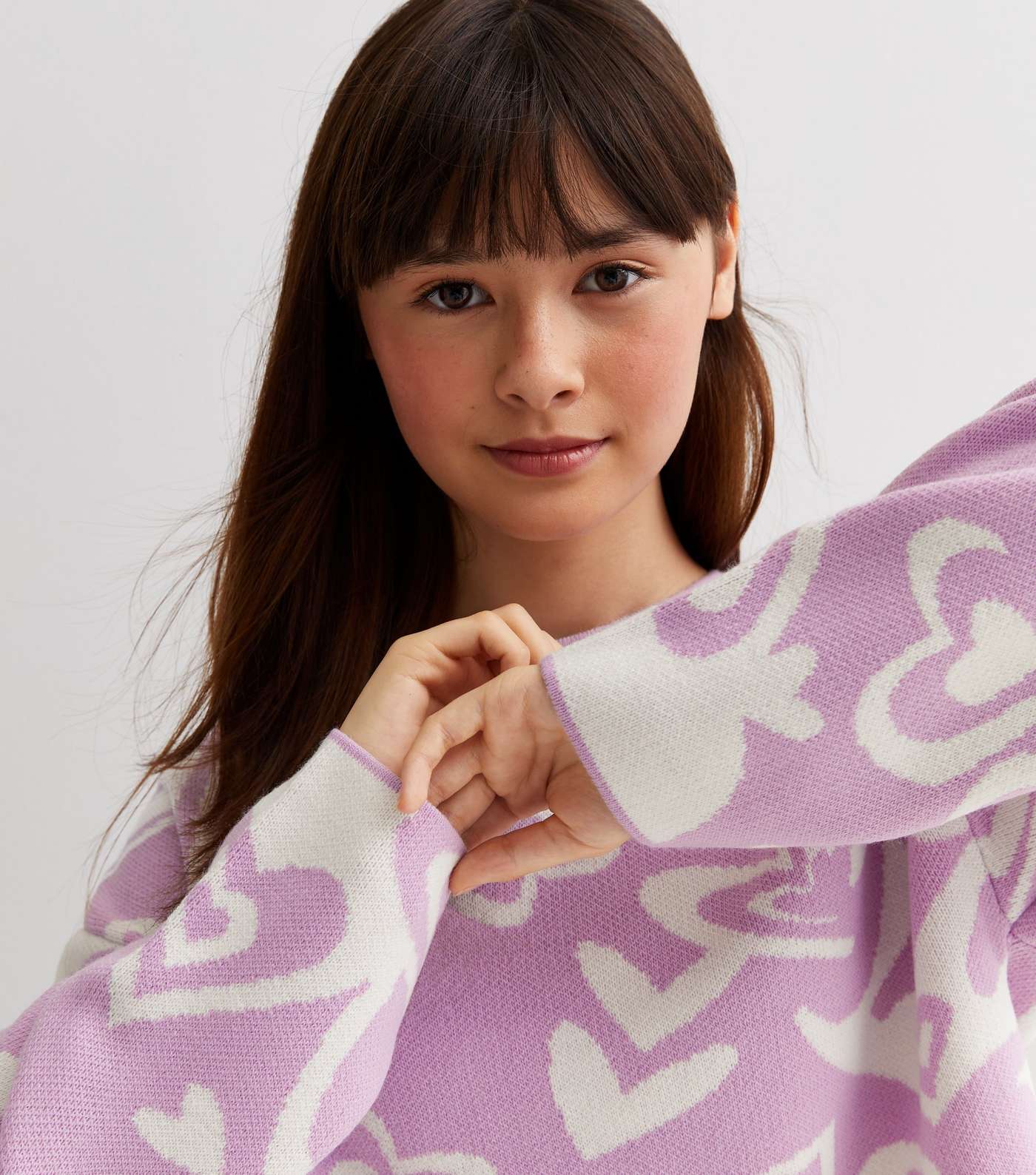 Girls Purple Heart Knit Oversized Boxy Jumper Image 3