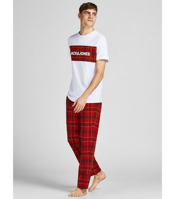 Jack Jones Red Trouser Pyjama Set with Check Print New Look