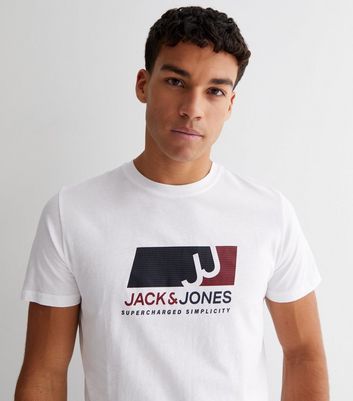 Respectievelijk Verplicht boom Jack & Jones White Logo Crew T-Shirt | New Look
