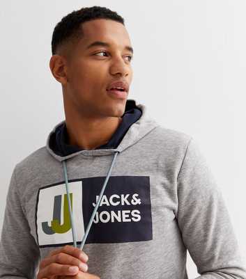 Jack & Jones Pale Grey Pocket Front Logo Hoodie