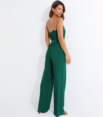 QUIZ Dark Green Cowl Neck Gold Chain Palazzo Jumpsuit New Look