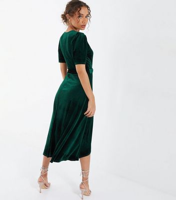 QUIZ Dark Green Velvet Short Sleeve Dip 