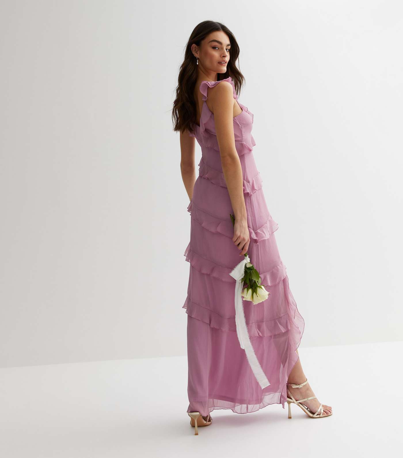 Lilac Chiffon Strappy Ruffle Trim Maxi Dress Image 4