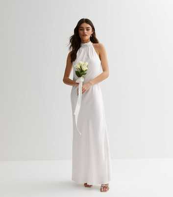 Off White Satin Halter Maxi Dress