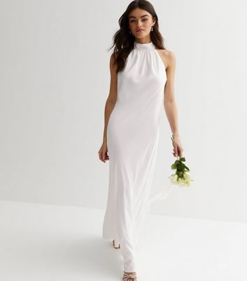 Off White Satin Halter Maxi Dress New Look