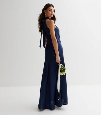 Off White Satin Halter Maxi Dress