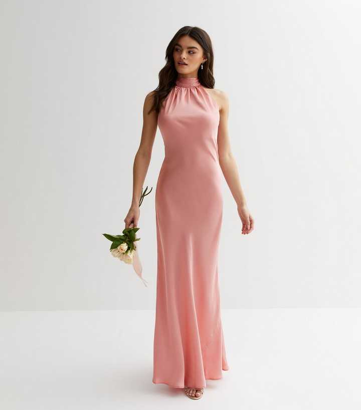 Pink Satin Halter Maxi Dress | New Look