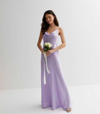 Lilac Satin Cowl Neck Strappy Maxi Dress