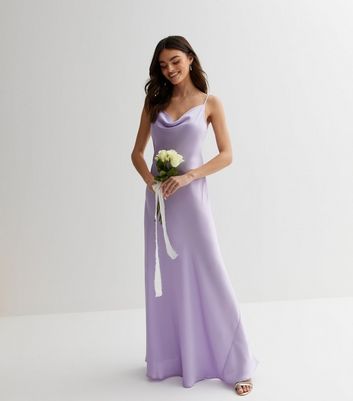 Lilac Satin Cowl Neck Strappy Maxi Dress New Look