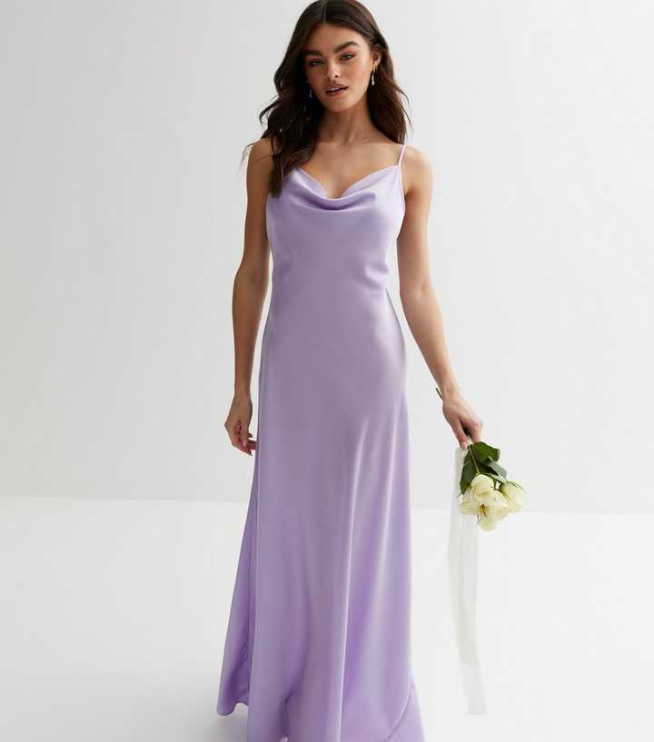 Lilac Satin Cowl Neck Strappy Maxi Dress | New Look