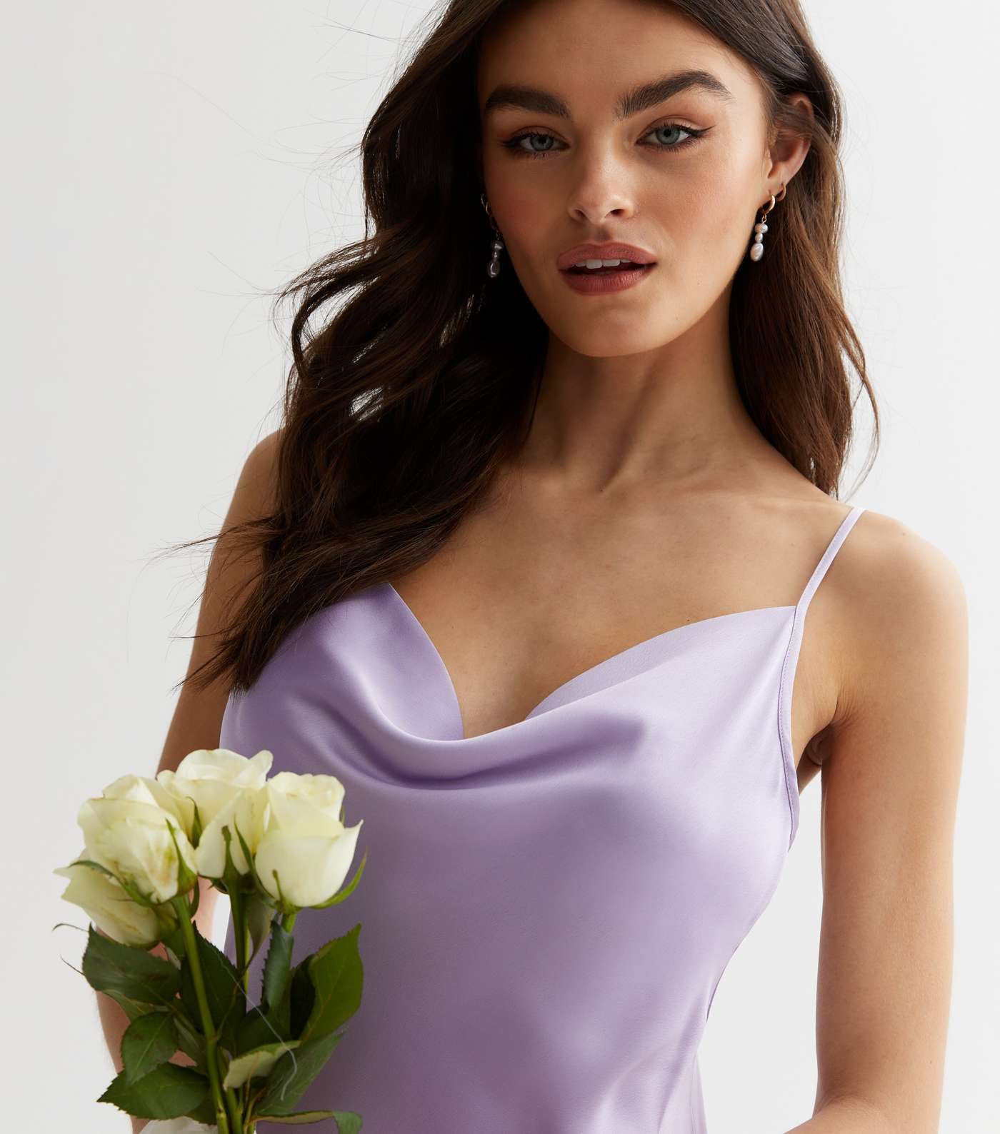 Lilac Satin Cowl Neck Strappy Maxi Dress Image 3