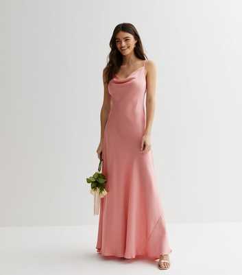 Pink Satin Cowl Neck Strappy Maxi Dress