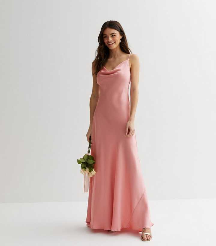 Pink Satin Cowl Neck Strappy Maxi Dress | New Look