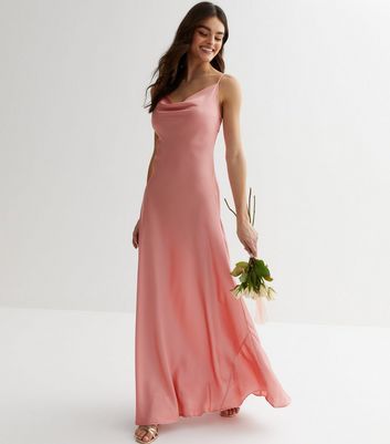 Pink silk store cowl neck dress