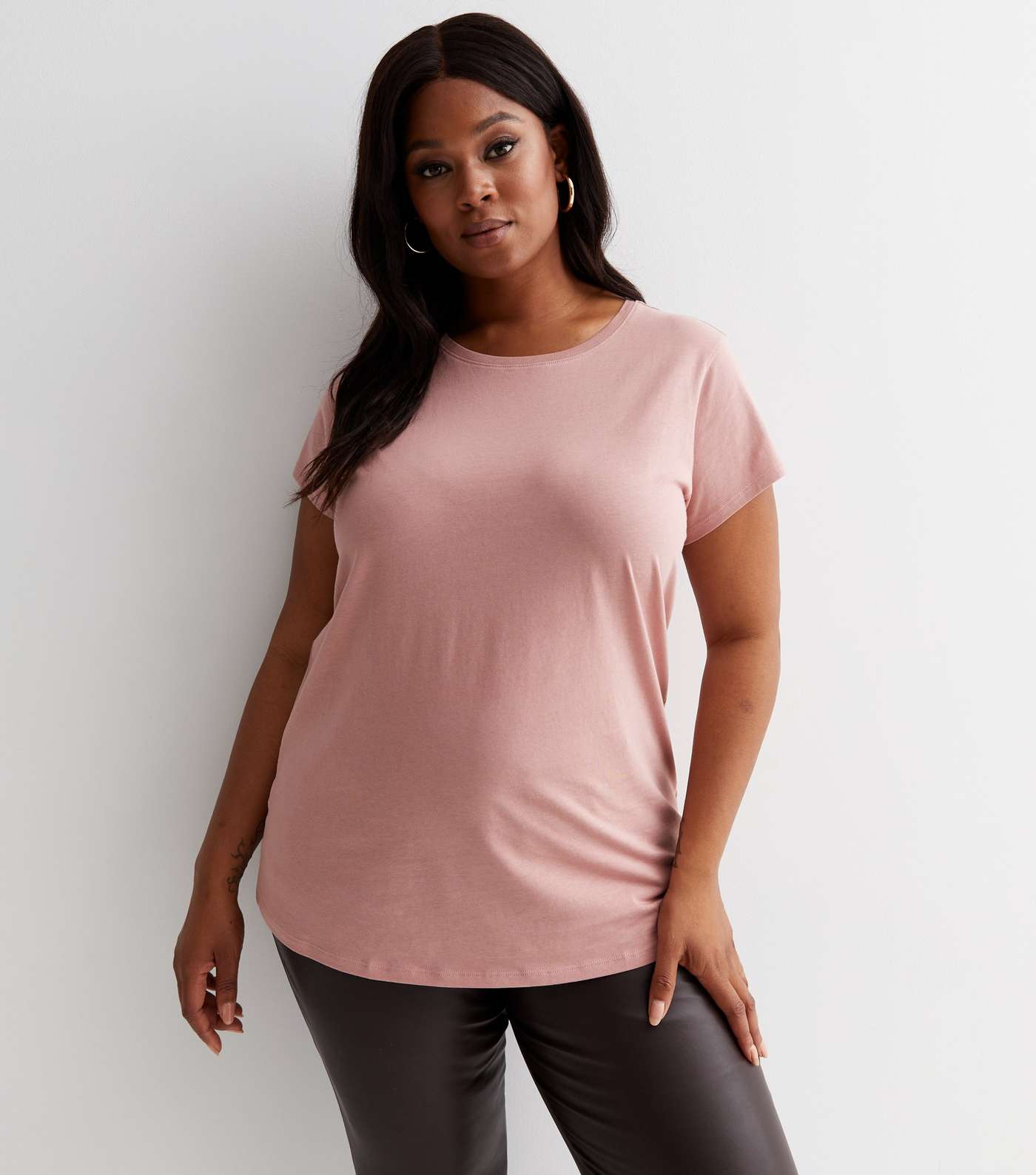 Curves Mid Pink Crew Neck Oversized T-Shirt Image 2