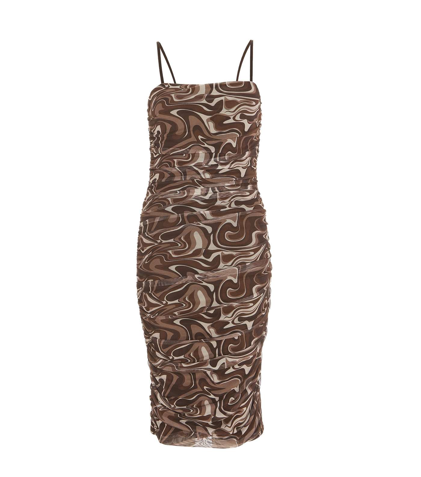 QUIZ Dark Brown Marble Strappy Bodycon Midi Dress Image 4