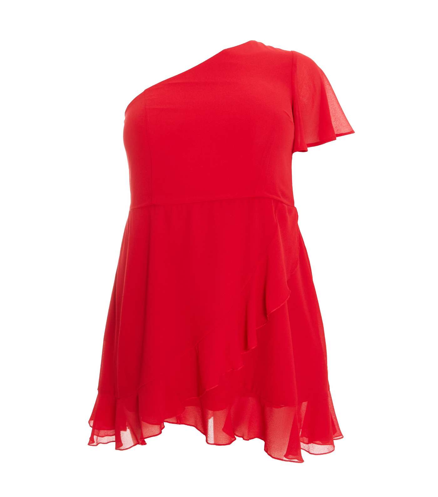 QUIZ Curves Dark Red Chiffon One Shoulder Mini Dress Image 4