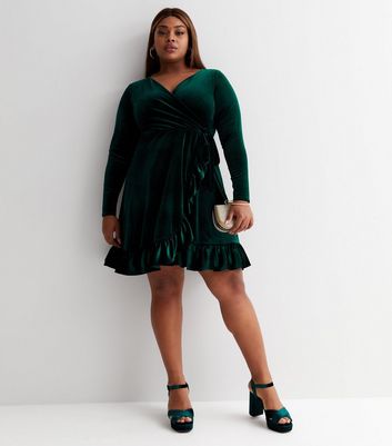 Green velvet wrap dress sales plus size