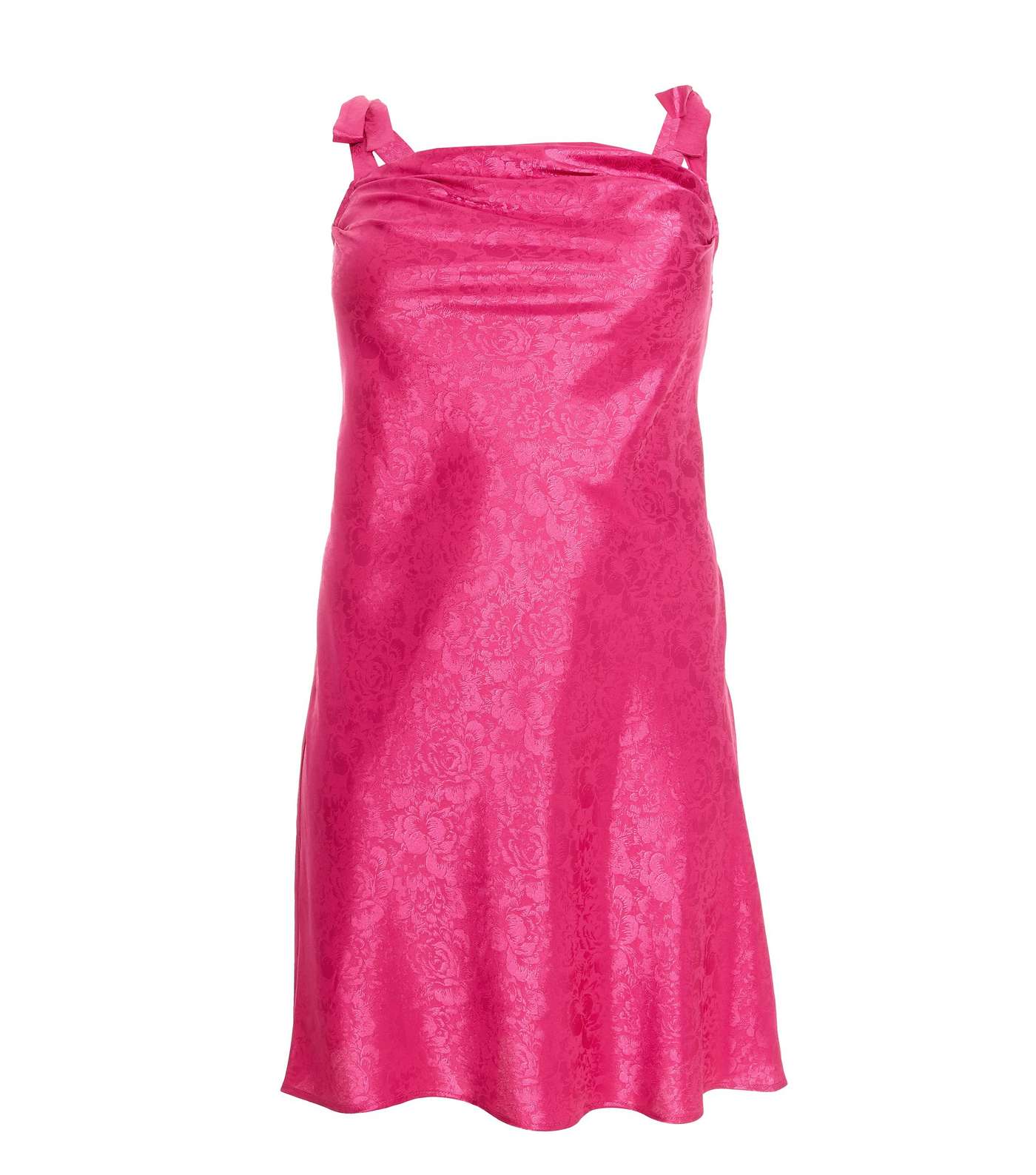 QUIZ Curves Bright Pink Floral Satin Tie Strappy Mini Slip Dress Image 4