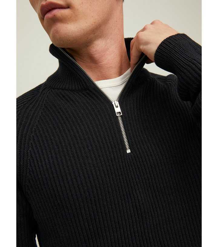 Jack u0026 Jones Black Knit 1/2 Zip High Neck Jumper | New Look