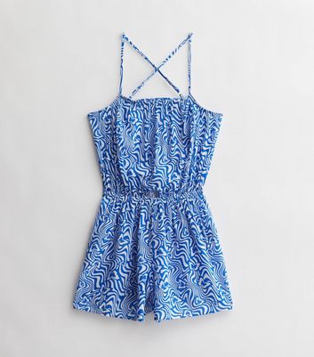 Girls Blue Butterfly Doodle Cheesecloth Strappy Playsuit New Look