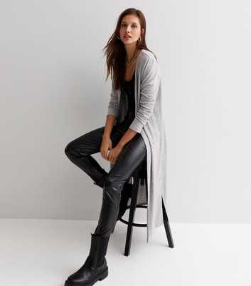 Pale Grey Fine Knit Midi Cardigan