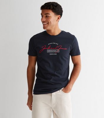 Men's Jack & Jones Navy Crew Neck Short Sleeve Logo T-Shirt New Look