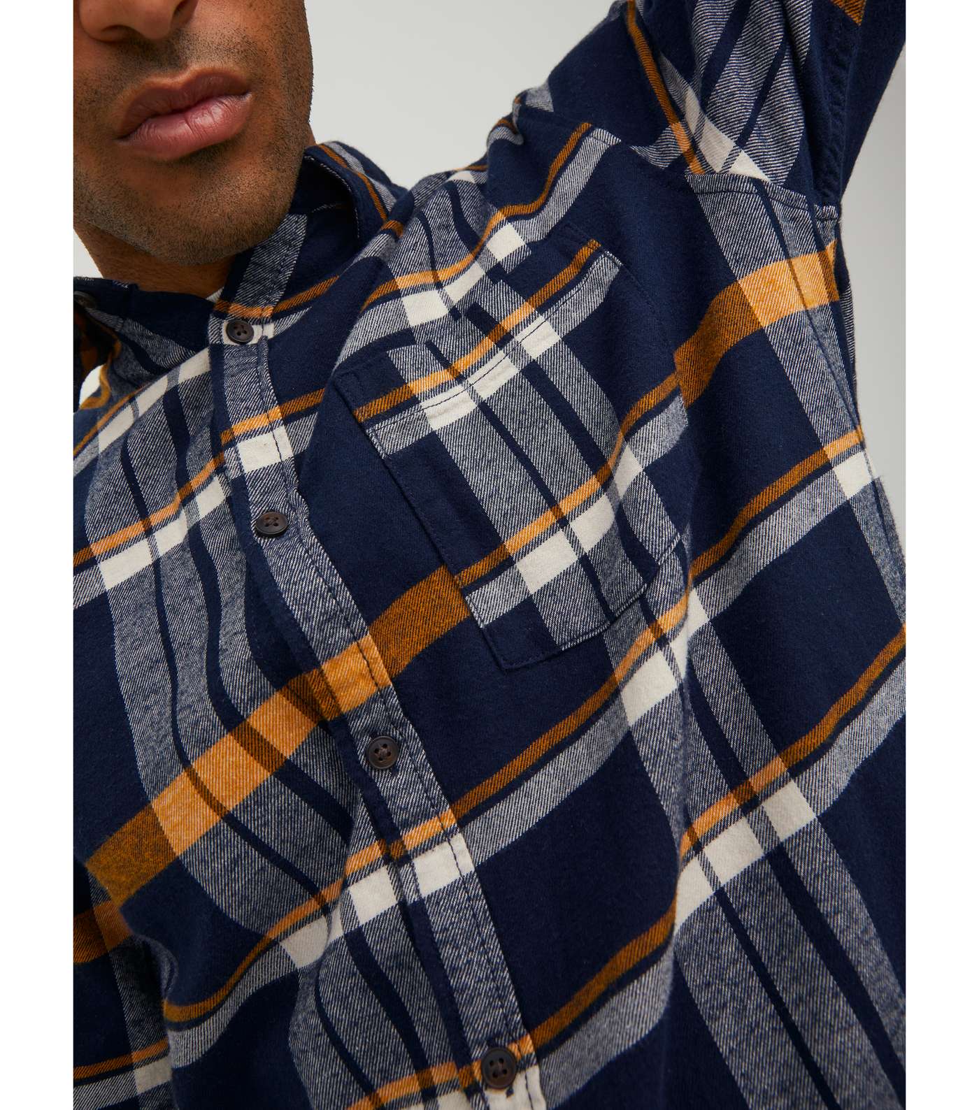 Jack & Jones Navy Check Long Sleeve Pocket Front Shirt Image 3