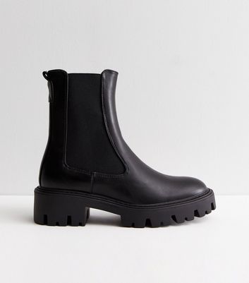 ONLY Black Leather-Look Chunky Biker Boots New Look