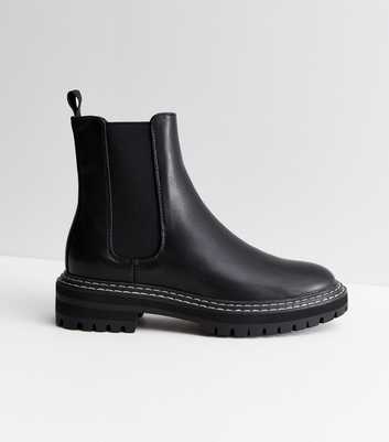 ONLY Black Leather-Look Chunky Cleated Chelsea Boots