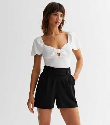JDY Black Button Belted Shorts