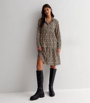 Long sleeve leopard sale print shirt dress