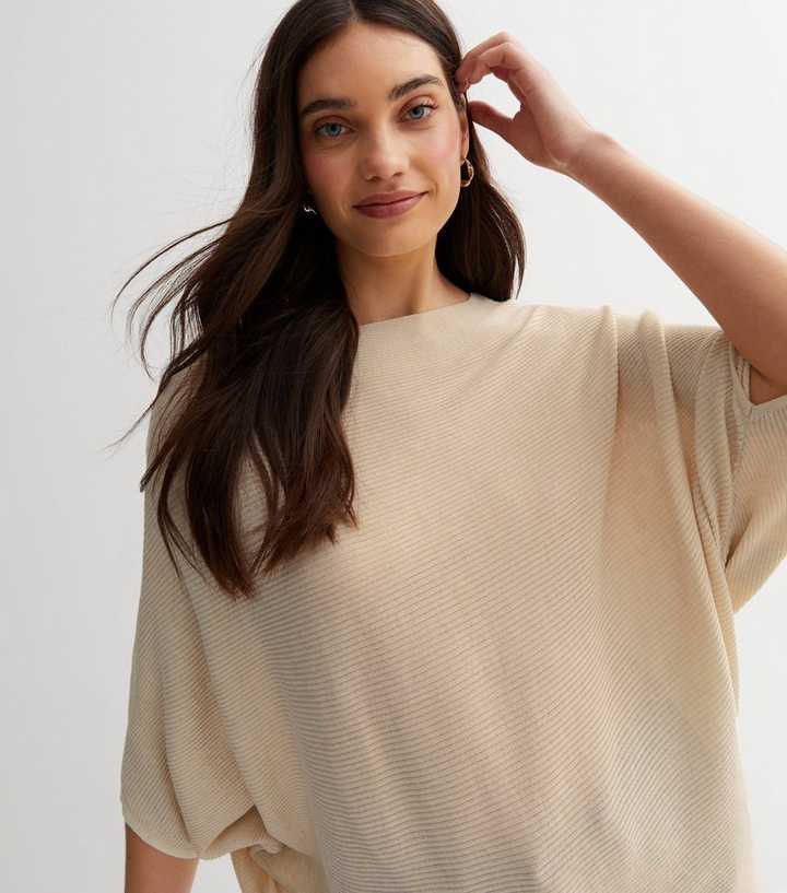 JDY Cream Ribbed Knit Batwing Top | New Look