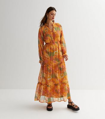 Robe Maxi Femme Jaune à Imprimé Floral Rouge - Dos Nu Avec Liens - En Viscose Légère - Pour Occasion Décontractée Ou Fête