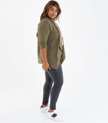 khaki ruched sleeve jacket